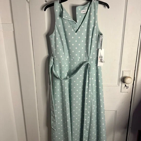 Calvin Klein | Dresses | Womens Calvin Klein Tea Length Blue Polka Dot Dress  Nwt Size | Poshmark
